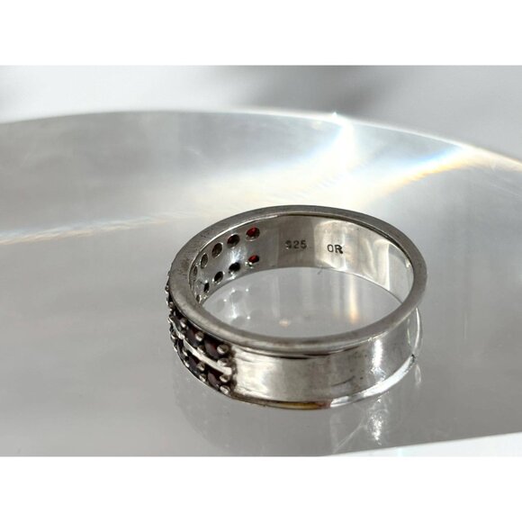 Cigar Band Row Set Dark Garnet 925 Sterling Silver Vintage Ring - sz 9 - Picture 10 of 14